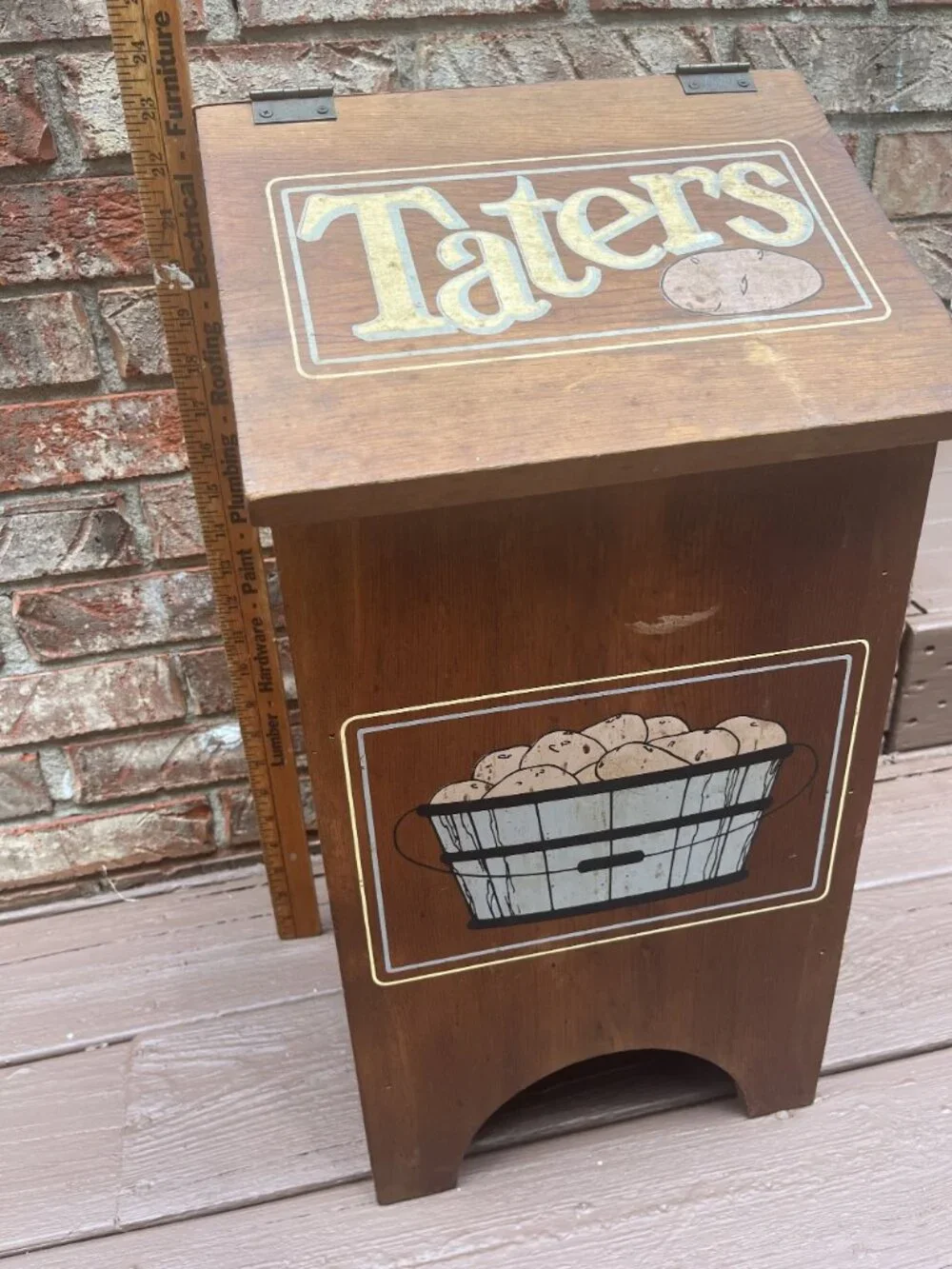 Vintage Taters Wood Box, Rustic Potatoe Bin, Country Cottage Large Storage Conta